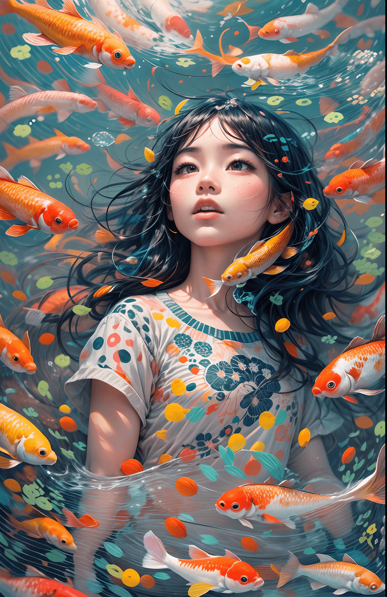 AI generated: masterpiece, concept art, Picture a scene resonating with serenity and imagination. A young girl eng...