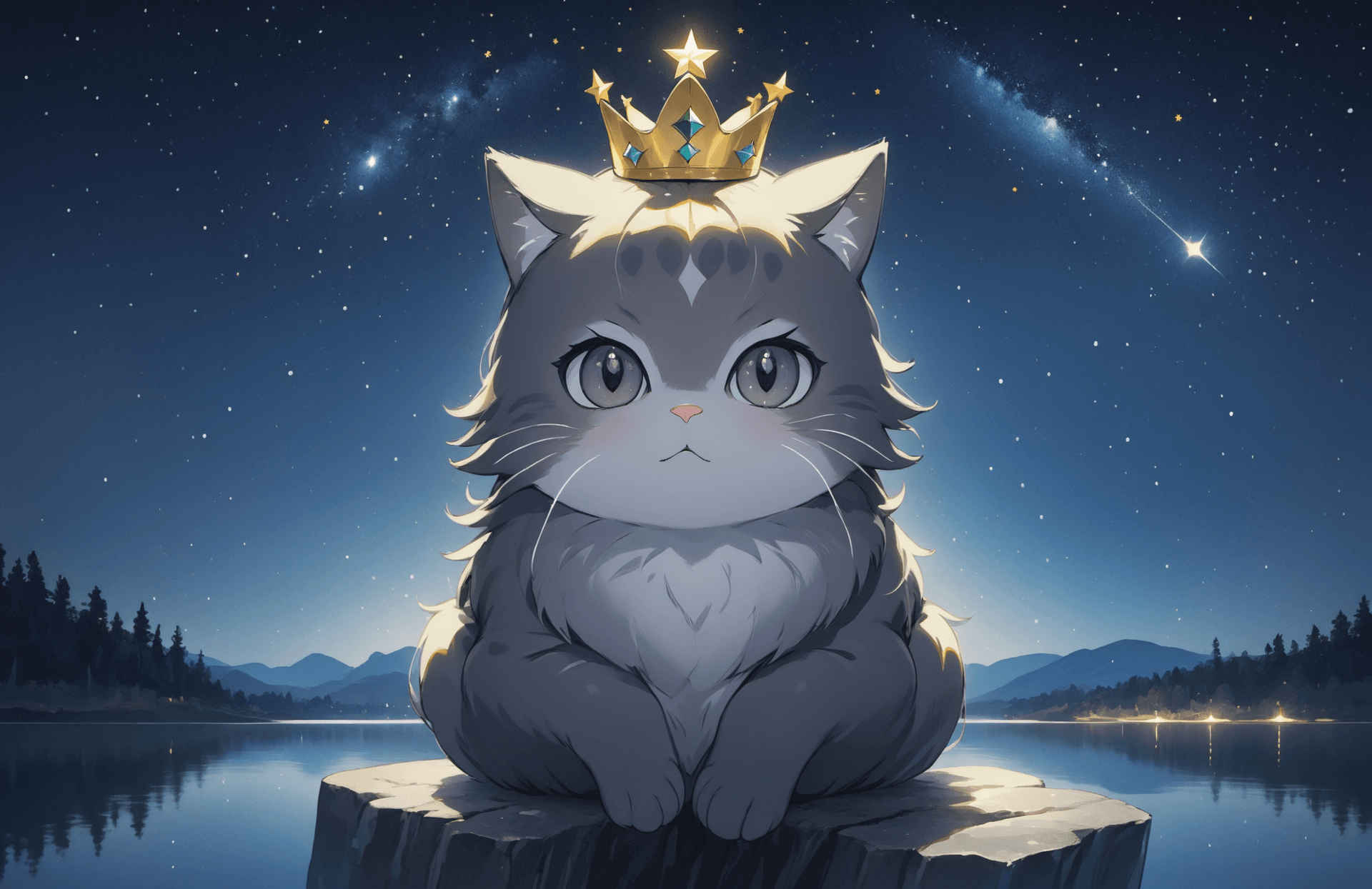 AI generated: ('young 1cat':1.3) with 'dark grey fur with white streaks', (symmetric face: 1.1), wise round eyes. ...