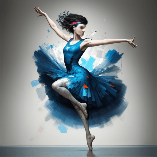 AI generated: a painting of a woman wearing a blue dress, in the style of joram roukes, dance, neil gaiman, gracef...