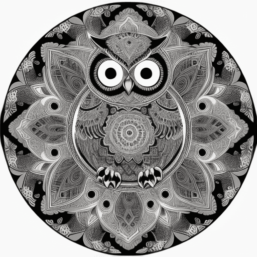 AI generated: owl mandala only line art no filling 