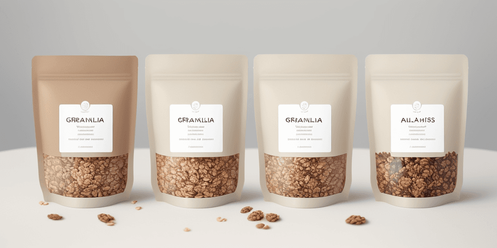 AI generated: A hyper-realistic, aesthetic image capturing a single package of granola. The package is elegantly d...