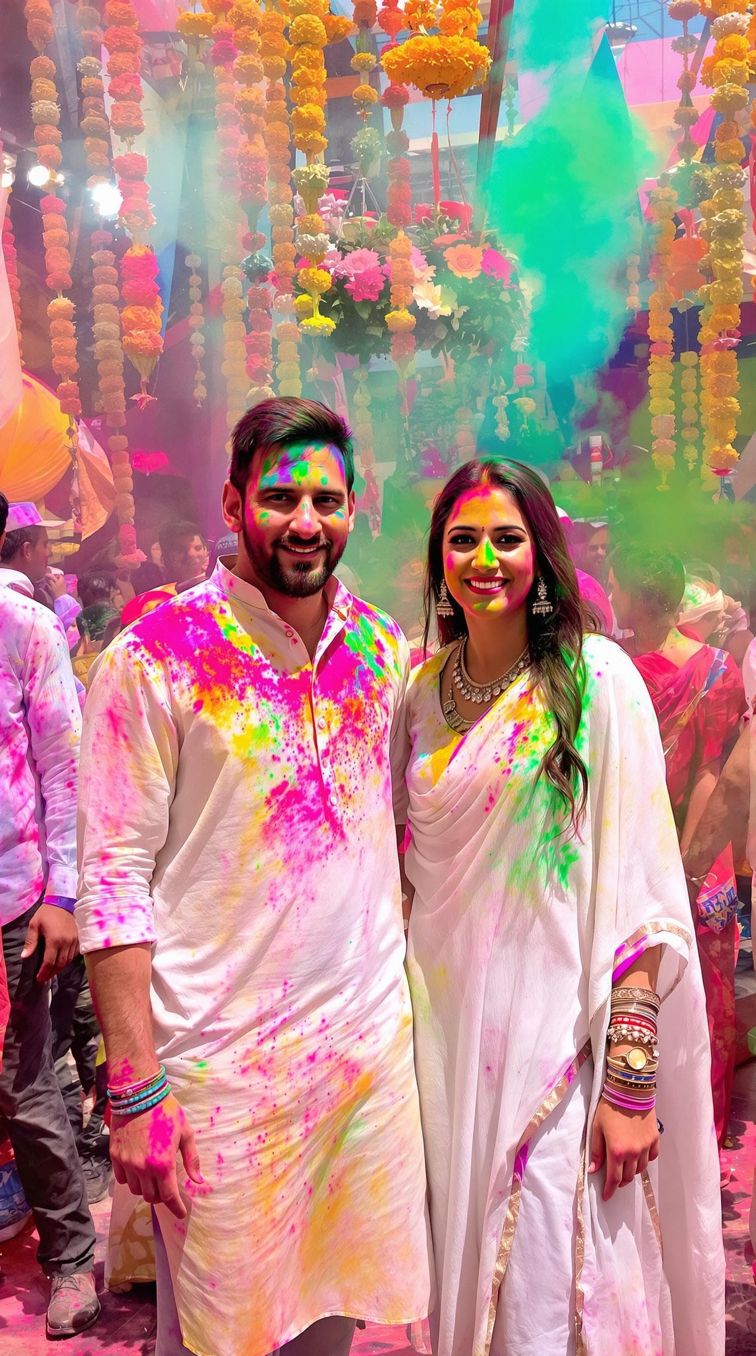 AI generated: A vibrant, wide-angle scene capturing Lionel Messi and Sania Mirza immersed in the celebration of Ho...