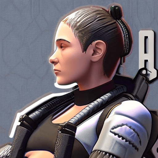 AI generated: Loba from the Game Apex Legends sitting on a Grey Mannequin's lap