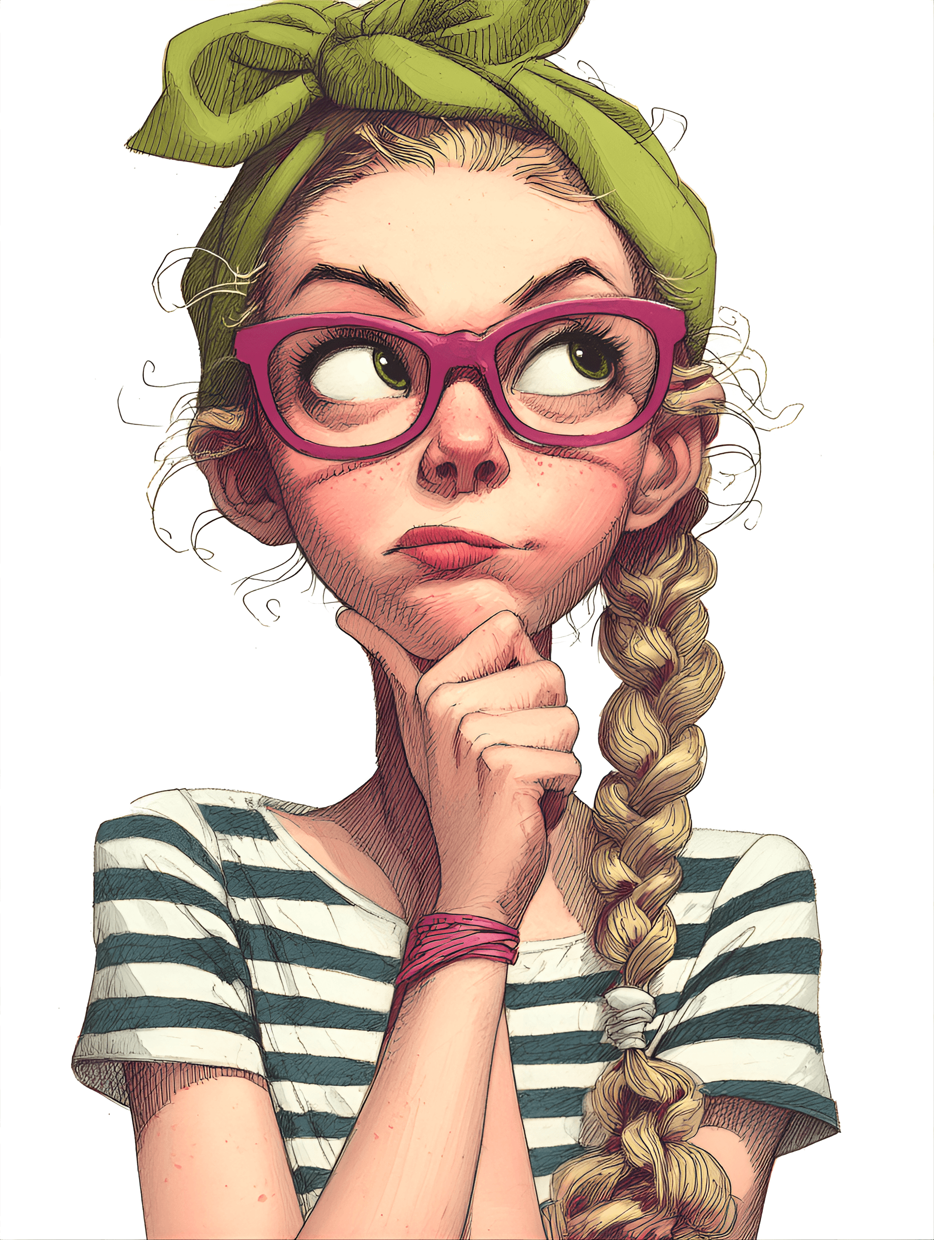 AI generated: funny caricature, young girl with glasses caricature, young caucasian female, 16 years old, large pi...