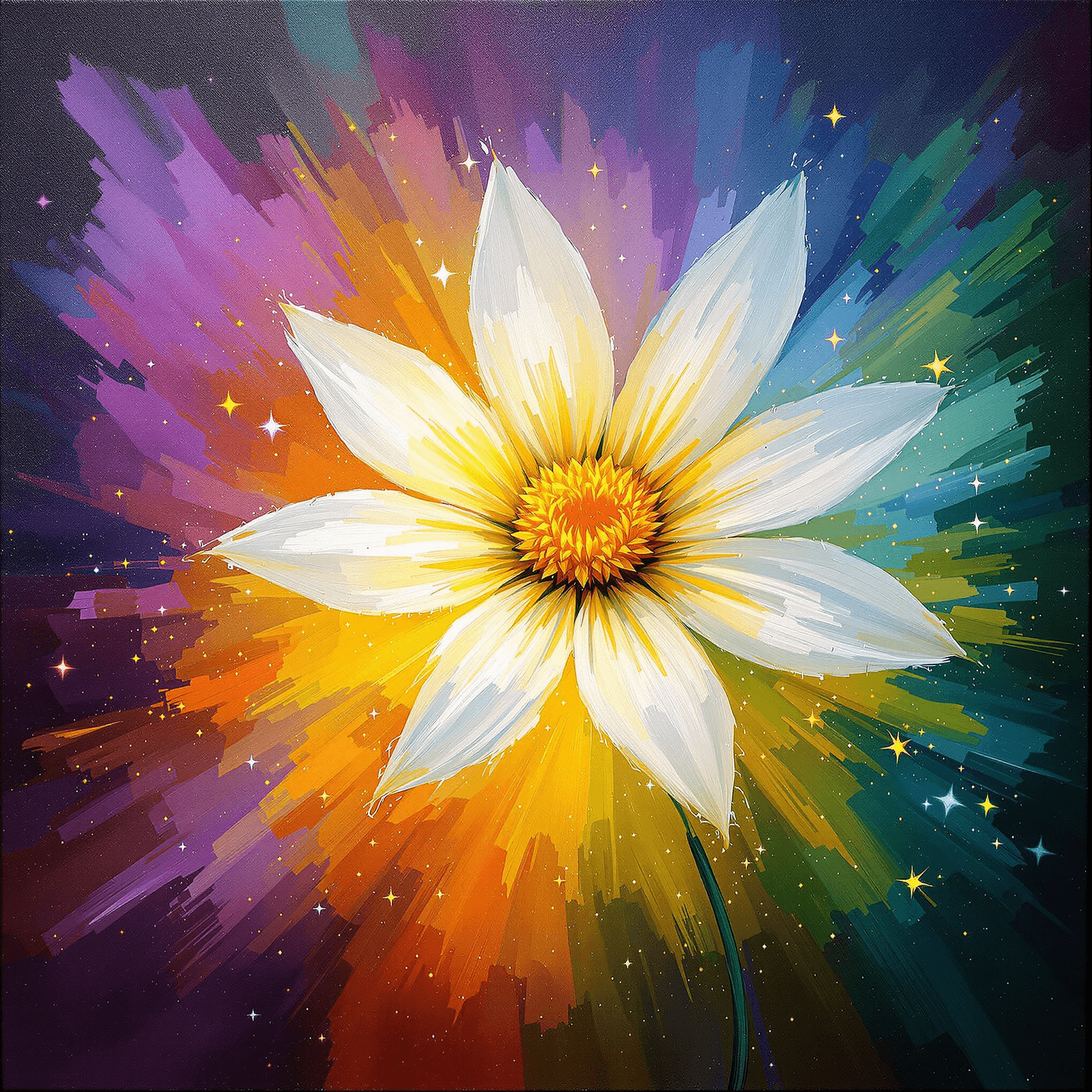 AI generated: A stunning painting of an Edelweiss flower, depicted in a vibrant, expressive style with bold and vi...