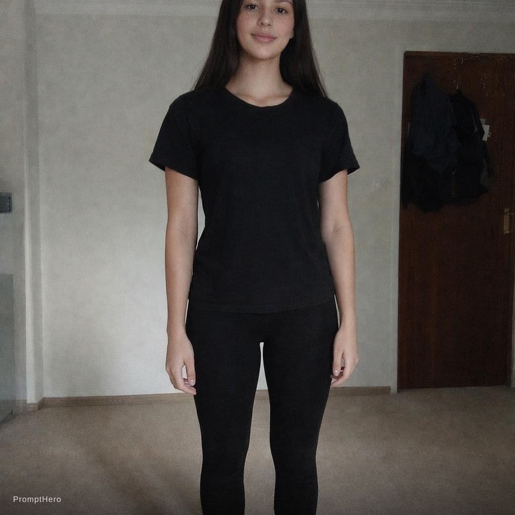 AI generated: show the girl's whole body in the photo (black leggings and not too tall)