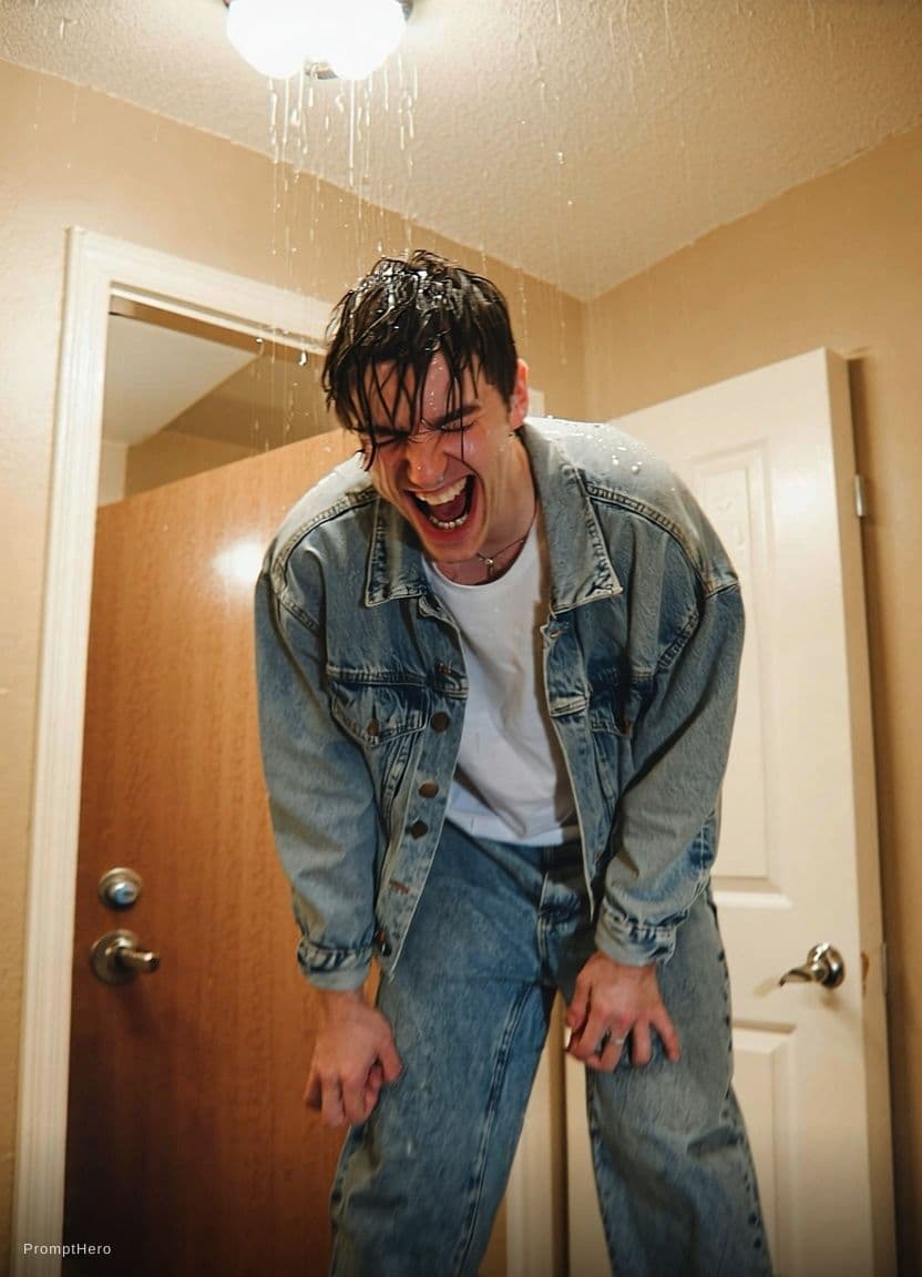 AI generated: wetting in jeans laughing 
