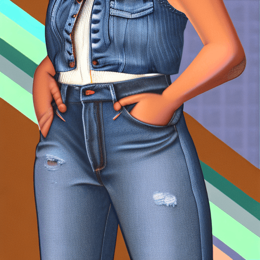 AI generated: A photorealistic image of a cross-dressed woman in a stylish denim ensemble. She wears a sleeveless,...