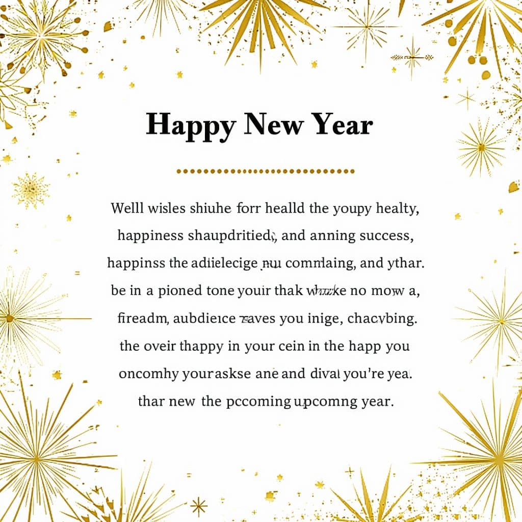 AI generated: Write a cheerful and engaging message for wishing someone a 'Happy New Year'. Include well wishes fo...