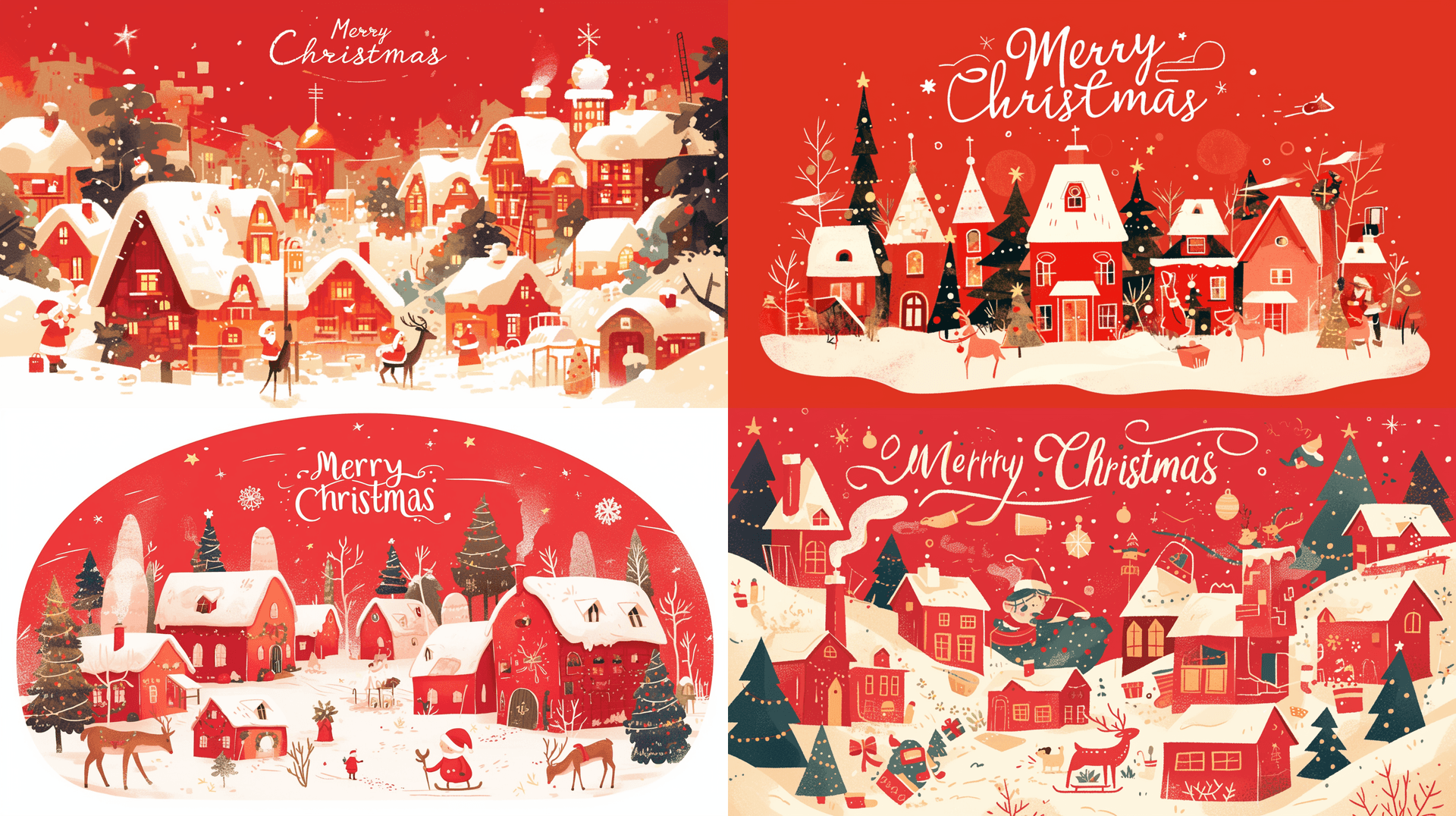 AI generated: Oval illustration with a Christmas themed design featuring a snowcovered village and reindeer, with ...
