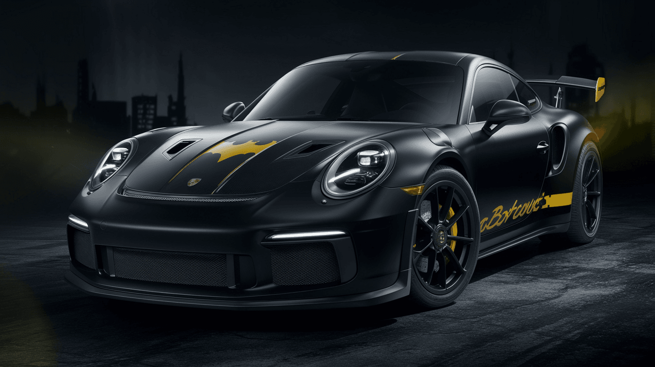 AI generated: "A sleek and powerful sports car inspired by the Porsche 911, featuring a bold Batman limited editio...