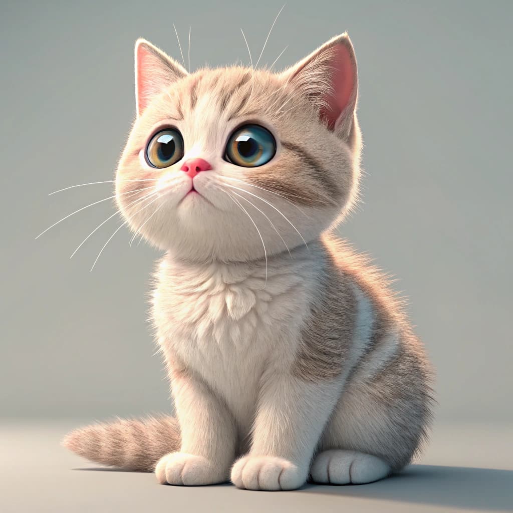 AI generated: "A cute and realistic 3D cat, sitting in a relaxed pose. The cat has soft, fluffy fur with a natural...