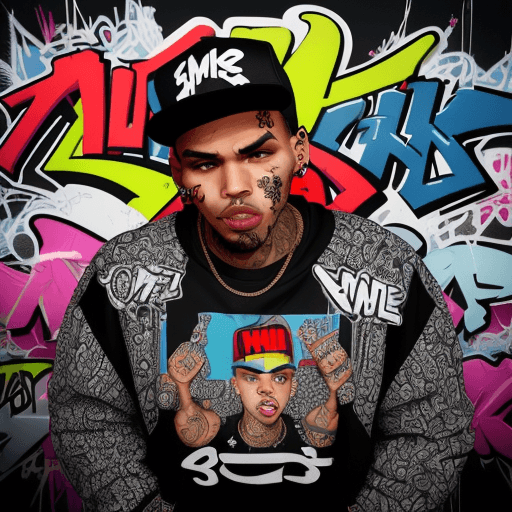 AI generated: singer Chris Brown's image, a bold graphic streetwear style that masterfully interweaves vibrant gra...