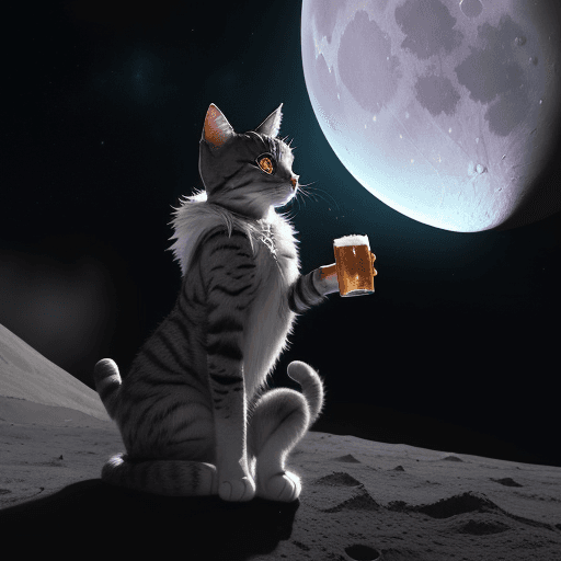 AI generated: playful logo craft beer whit cat drinking beer on the moon, number 13, surreal concept art, whimsica...