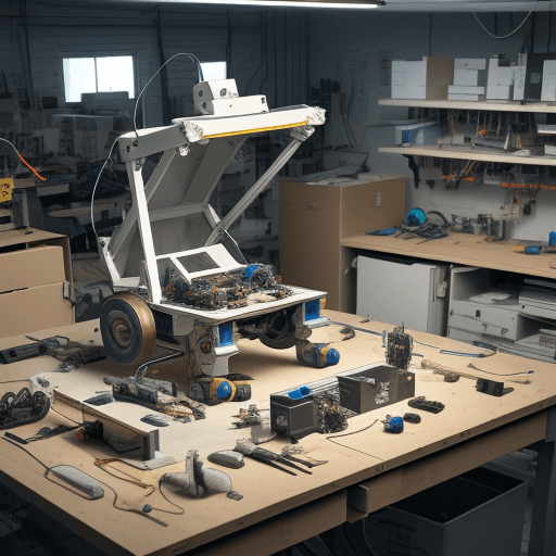 AI generated: Create an image of an electronics lab, zoom in on a workbench, where there will be some scattered pa...