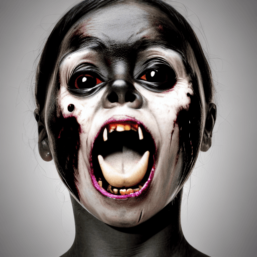 AI generated: Horror black creature,scary girl,sore face,