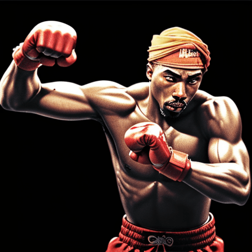 AI generated: 2 pac in fists of fury, hands render --ar 2:3 --v 4