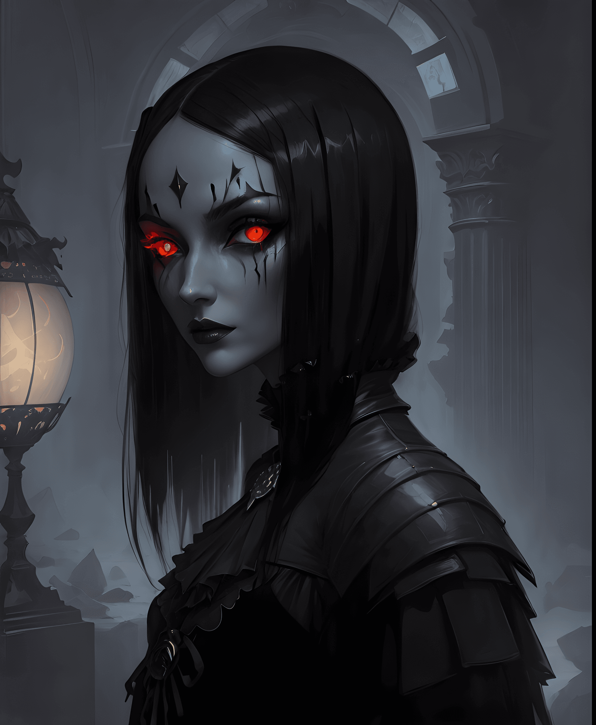AI generated: a digital painting of a woman with glowing eyes, inspired by Aaron Nagel, gothic art, mtg art style,...