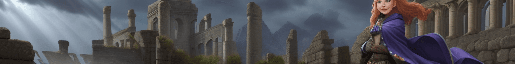 AI generated: a lizardfolk wearing a cloak, blue eyes, smiling, ginger hair, ancient ruins, fantasy , overcast, go...