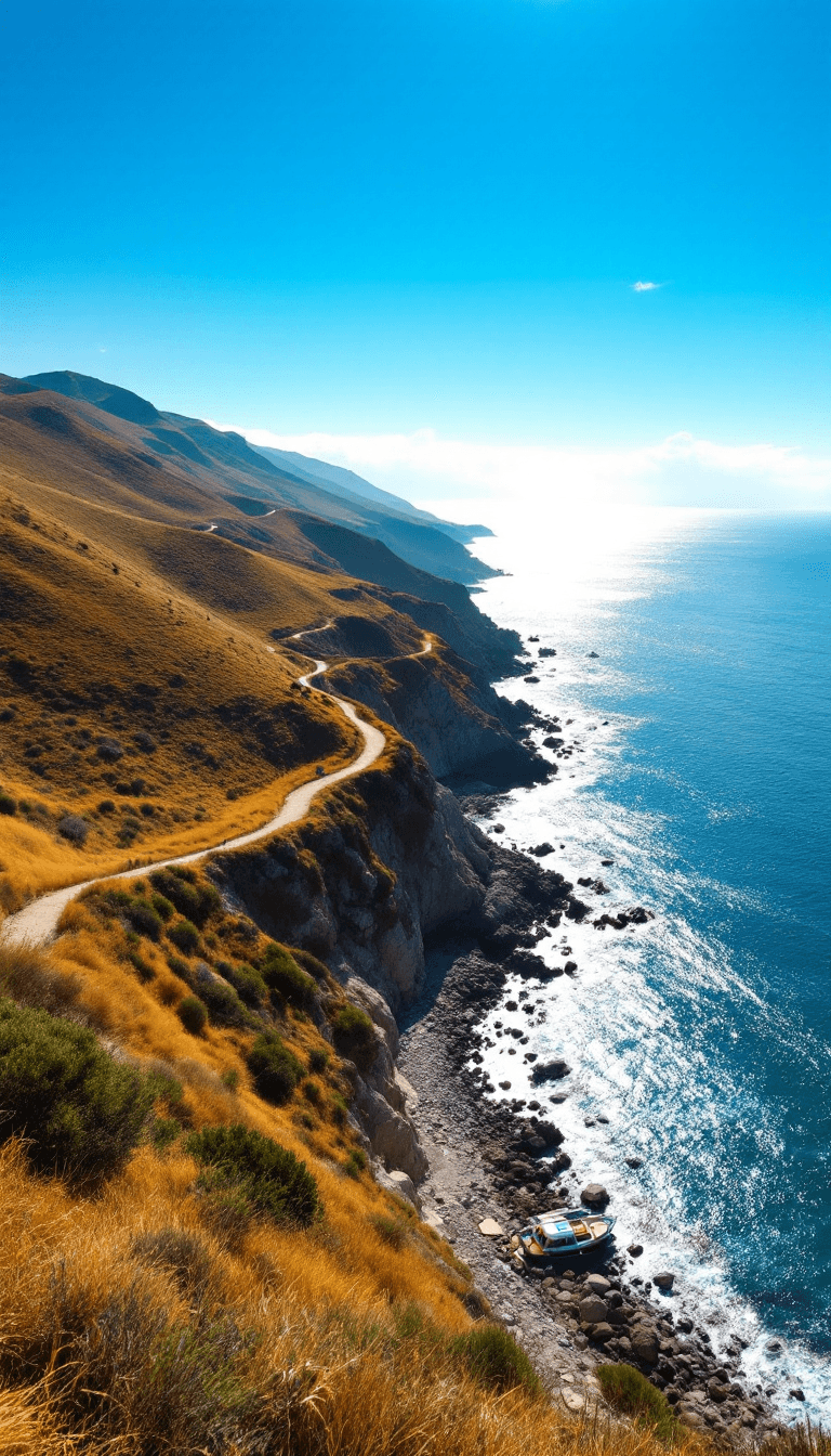 AI generated: A picturesque aerial view of a Crimean landscape: gently sloping hills covered with shrubs and wild ...