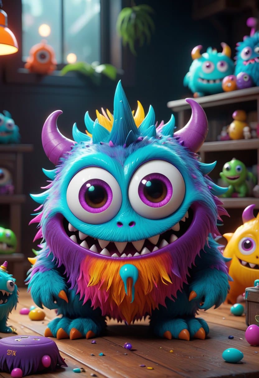 AI generated: (A cute monster:1.2), colorful, clutter, ultra detailed, mysterious, scary, perfect environment, cin...