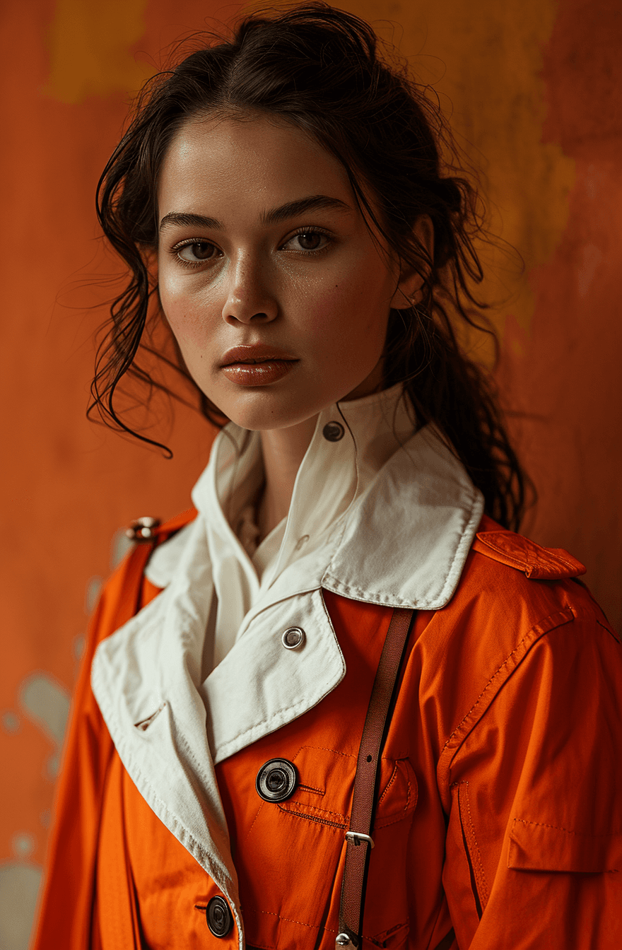 AI generated: woman in a white coat, in the style of dark white and light amber, fine lines and intricate details,...