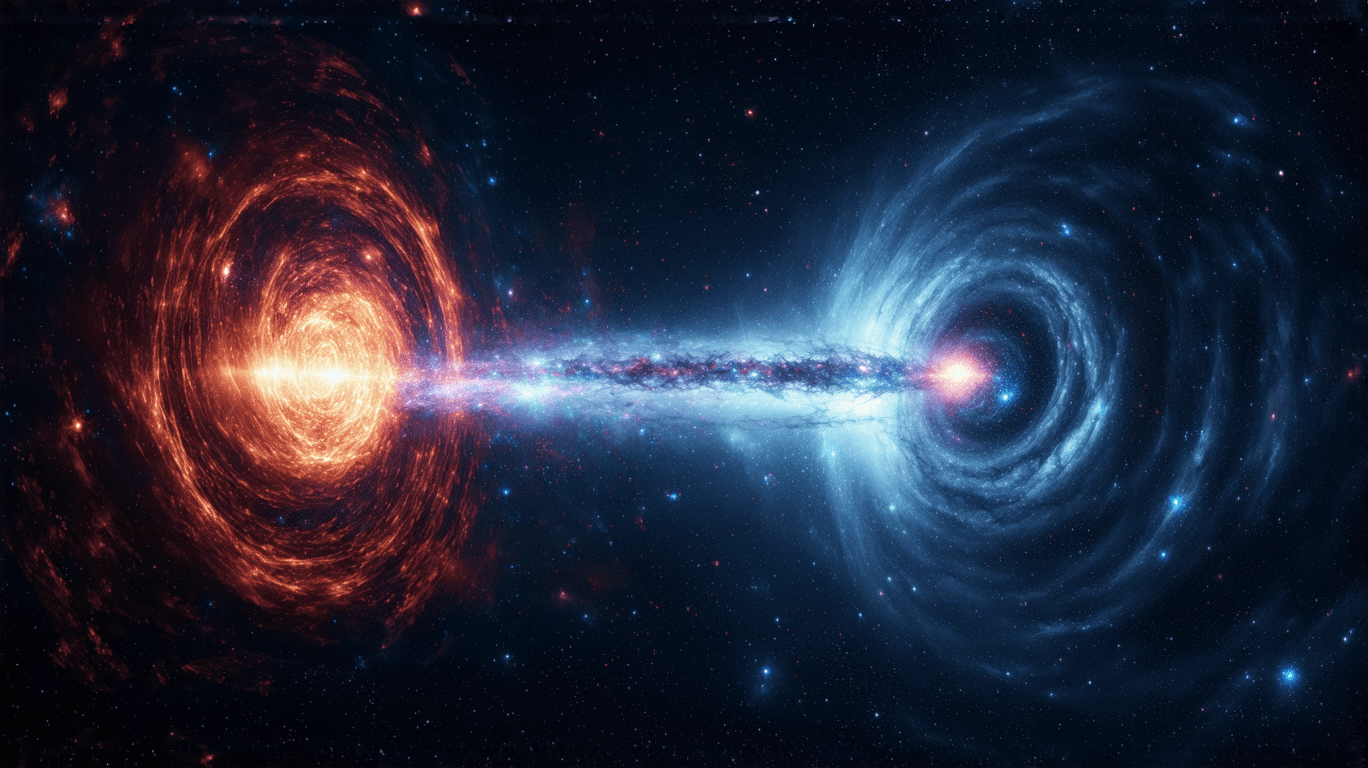 AI generated: A breathtaking, photorealistic visualization of an Einstein-Rosen Bridge (wormhole) suspended in the...