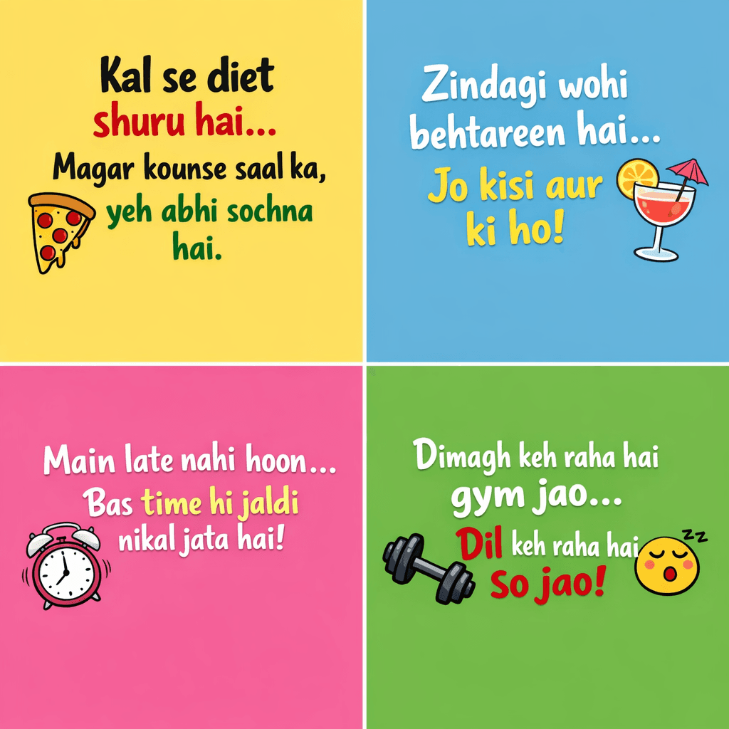 AI generated: MAKE AN IMAGES OF FUNNY QOUETS BACK GROUND SIMPLE COLOURS QOUTES WRRITEN IN ROMON URDU 