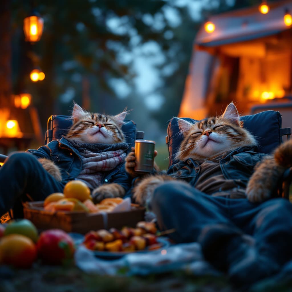 AI generated: Visually striking and dramatic scene, anthropomorphized real cats wearing casual style clothing, laz...