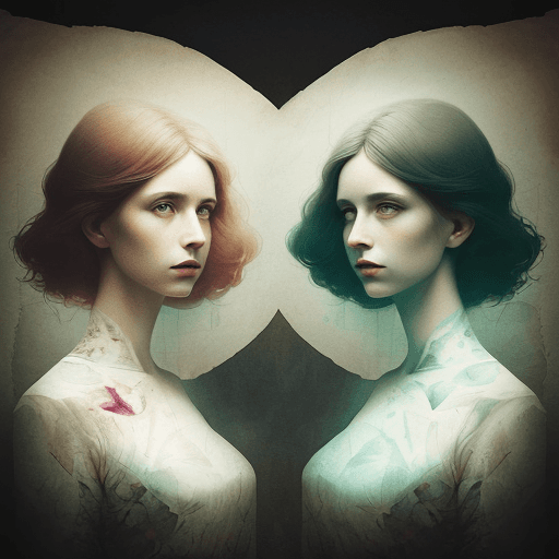 AI generated: 2 
beautiful woman's double exposure, surreal artwork, printed on cracked paper, artful, aesthetic,...