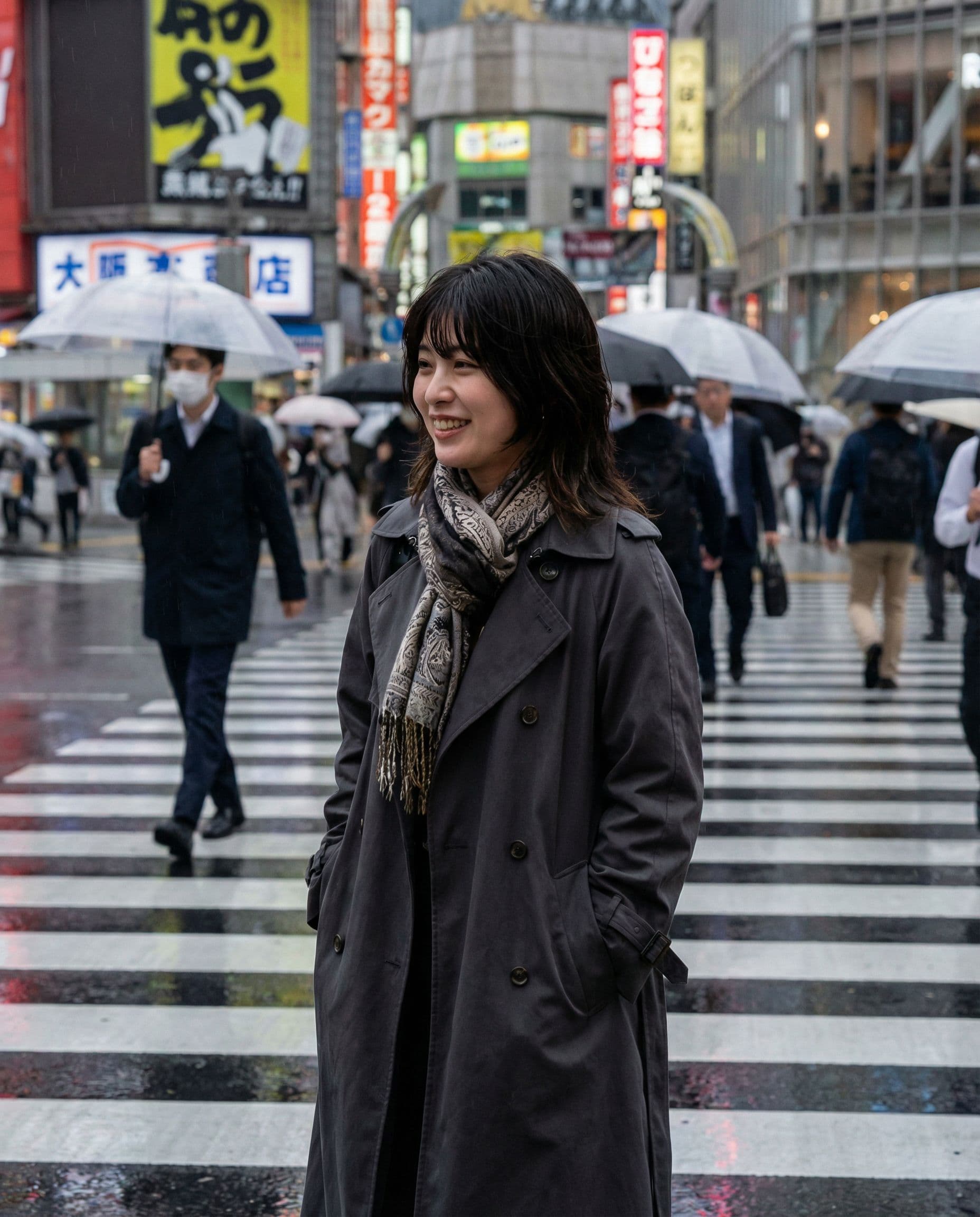 AI generated: photo of a Japanese woman, mid 20's, street scene, shot with Sony A7 III 