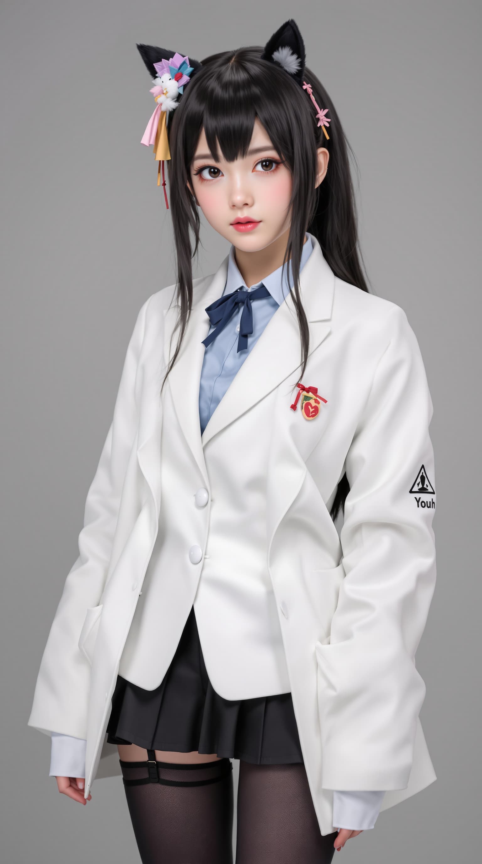 AI generated: A hyper-realistic depiction of thirteen year old cosplayer as Tsumugi Inuzuka 





















...