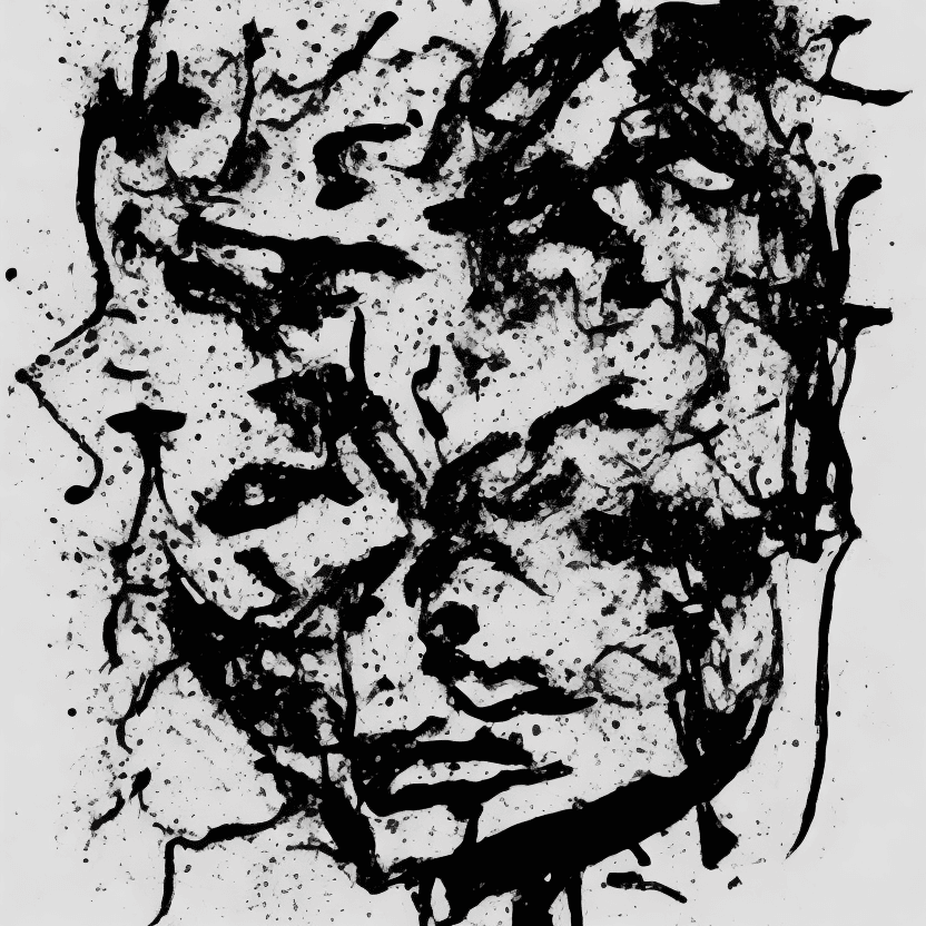 AI generated: abstract faces Negative art Illustration, black drawing on white background
