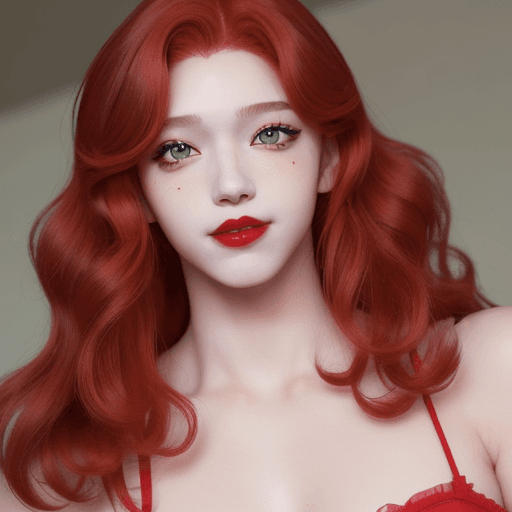 AI generated: anime femboy, effeminate boy redhead curly long hair, expressive eyes, red eyes long eyelashes, blac...