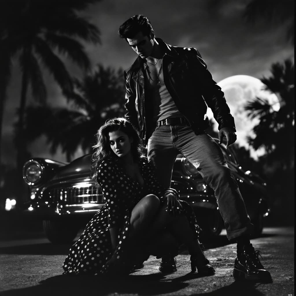 AI generated: "Depict a dramatic black-and-white 1950s action movie scene, photographed in the style of vintage fi...