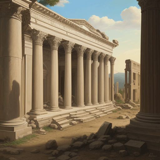 AI generated: a painting of a stony hill, in the style of classical architectural details, highly detailed environ...