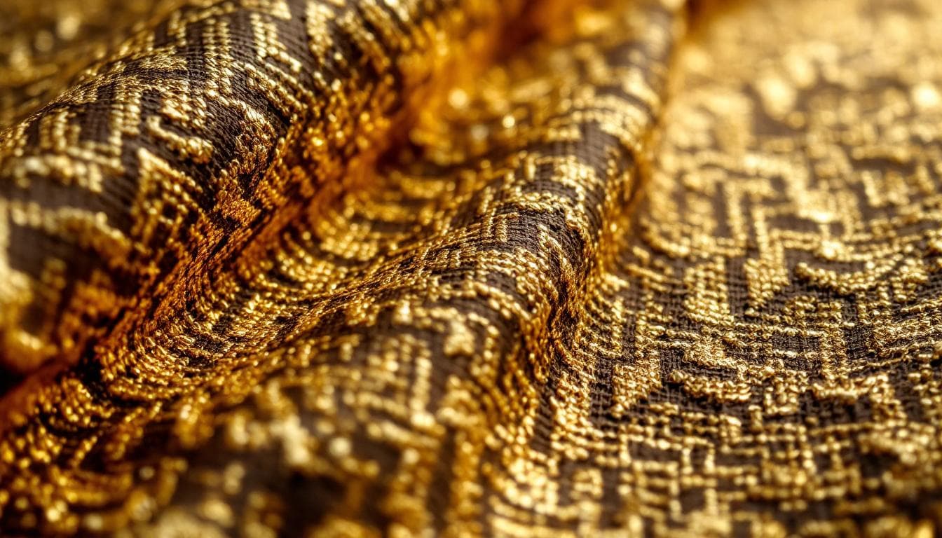 AI generated: close-up of haberget cloth — fine medieval textile with small broken zigzag or wavy weave, smooth an...