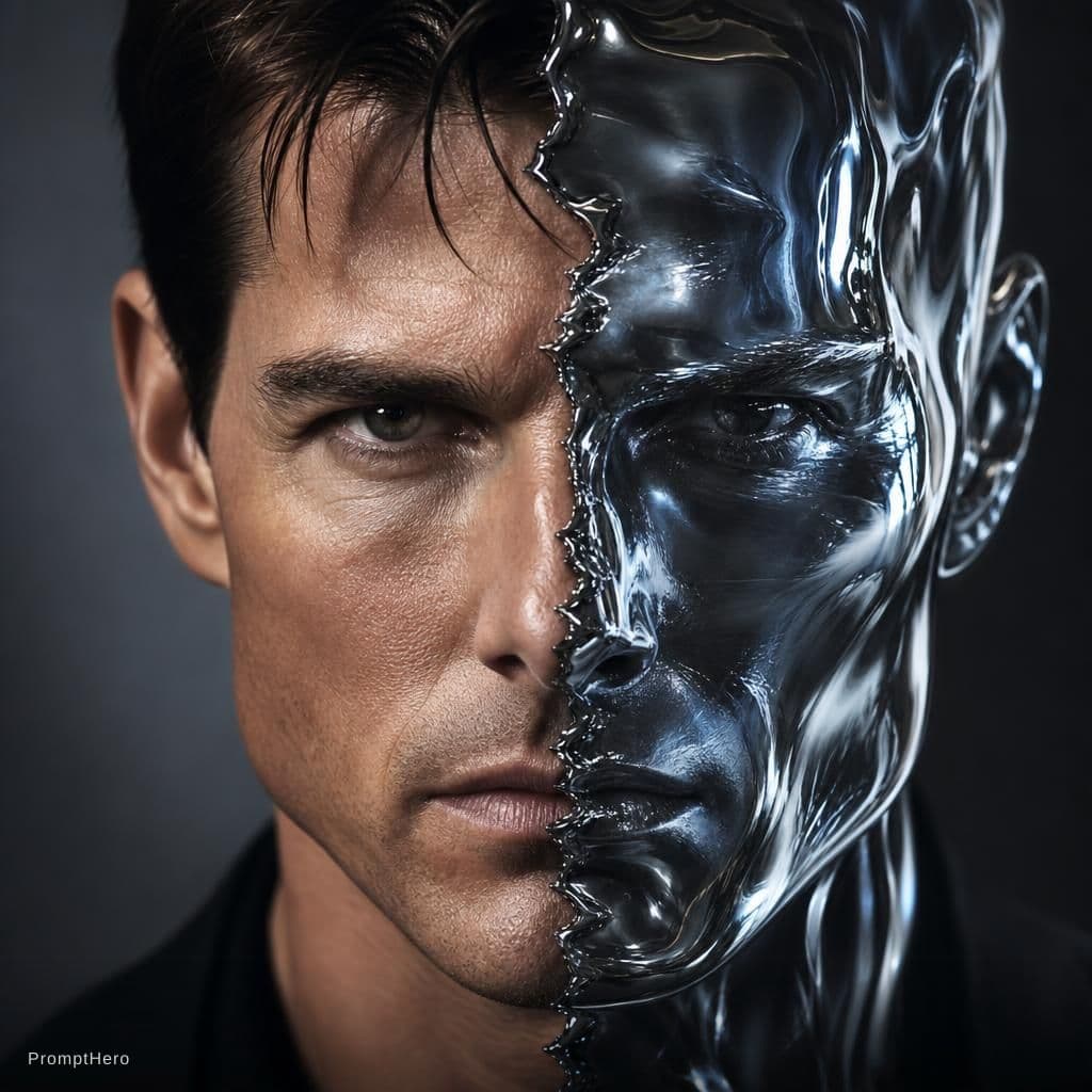 AI generated: 
  "subject": {
    "name": "Tom Cruise",
    "pose": "front-facing close-up",
    "expression":...