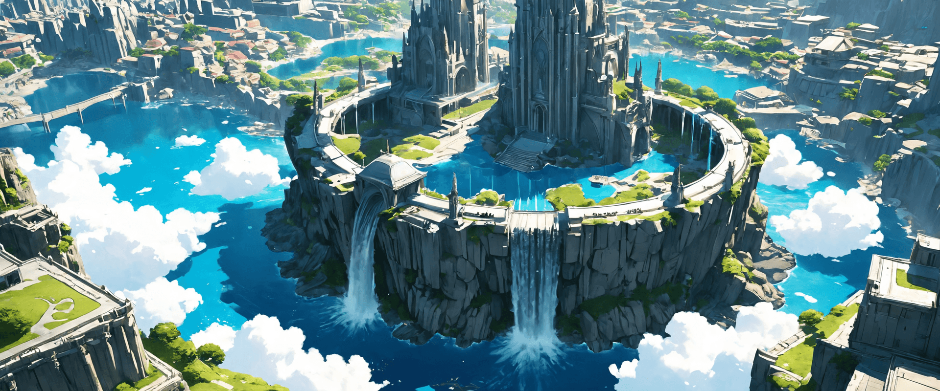 AI generated: isometric style anime artwork Architectural style a circular kingdom situated in the middle of a bea...