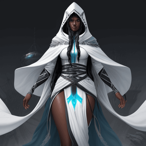 AI generated: A caramel skin African Italian woman with long flowing waist length black  hair with silver streaks,...