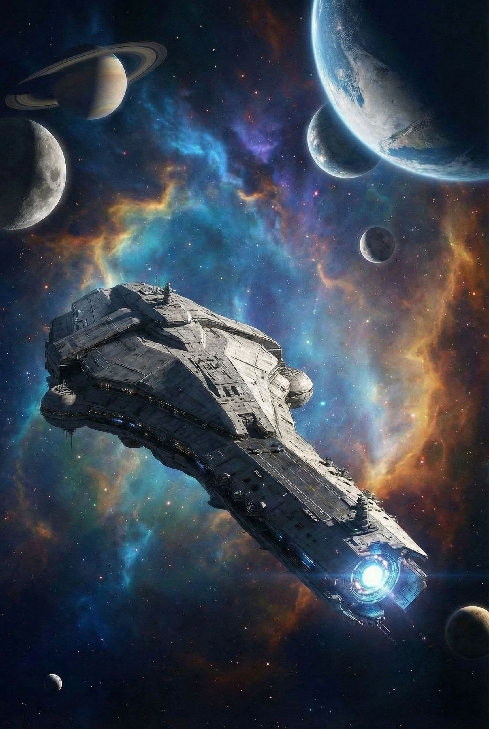 AI generated: Examine the Reference image. Carrier Vessel at the bottom has two ships on the right and one on the ...