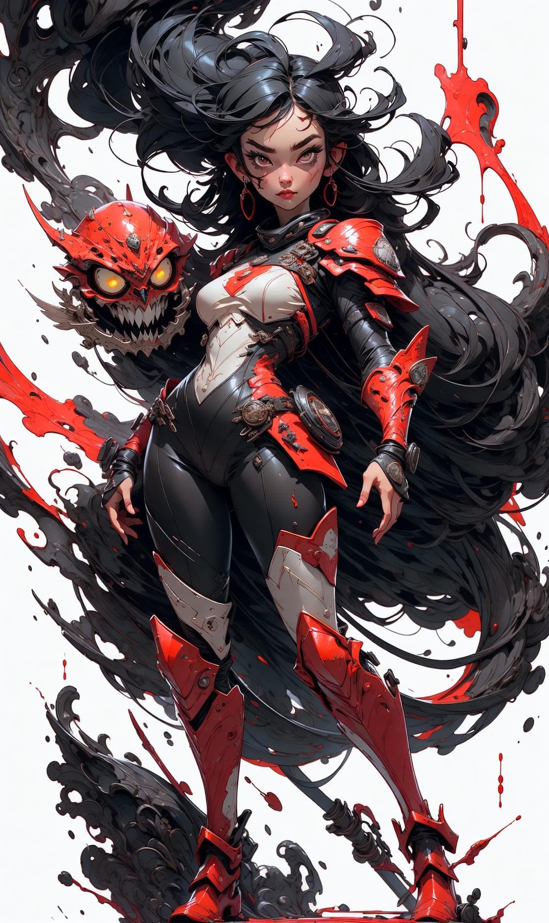 AI generated: 1girl,weapon,long hair,black hair,white background,solo,arm guards,looking at viewer,black eyes,tabi...