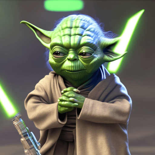 AI generated: Galaxy war, YODA in cosmos, 4k, 8k, light sword, many YODA, soldier YODA