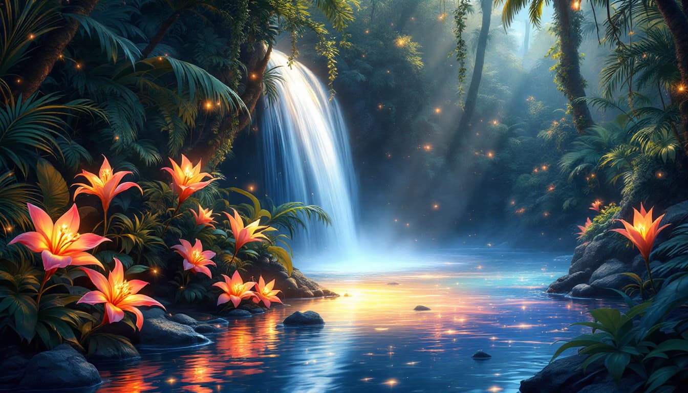 AI generated:  depicting an intimate,anime  mixed manga style, dreamlike portrait of the paradise lagoon's edge, w...