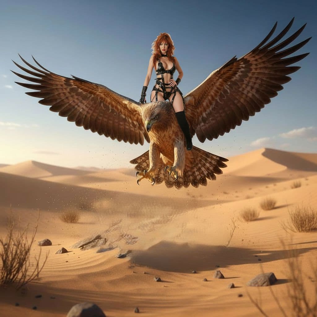 AI generated: on the falcon's back
