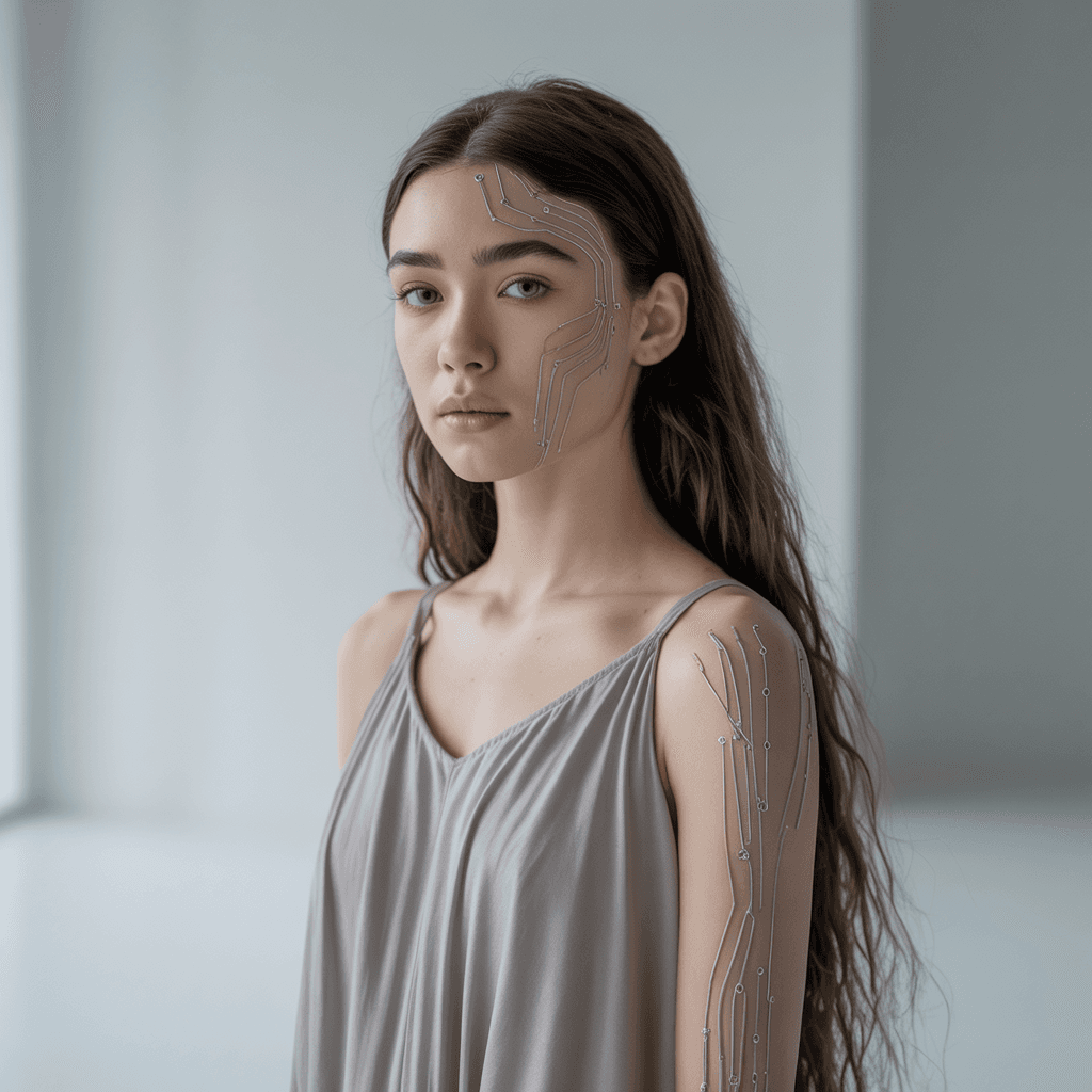 AI generated: A beautiful young cyborg women 