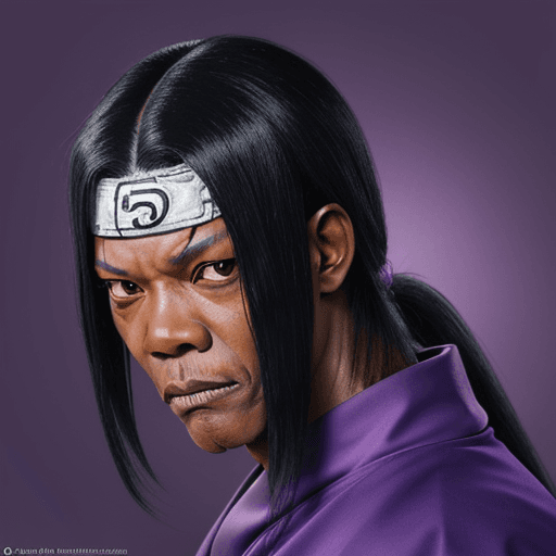 AI generated: Orochimaru from naruto with the face of samuel l jackson. purple background