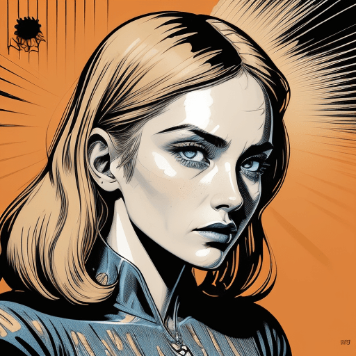 AI generated: an illustration of a woman's face with an orange background, in the style of detailed comic book art...