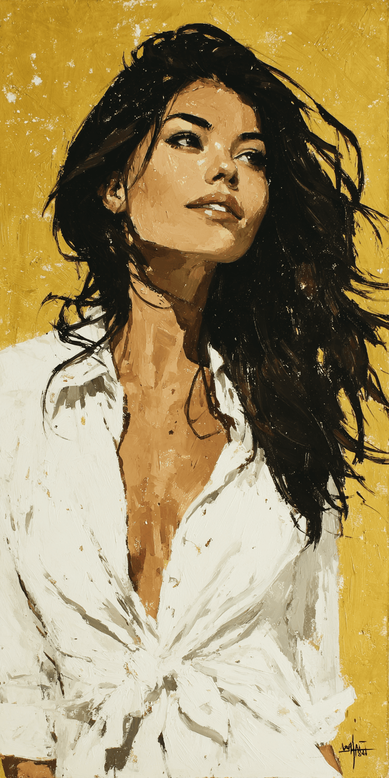AI generated: a painting of a woman, in the style of brushstroke-intensive portraits, flowing brushwork --chaos 75...