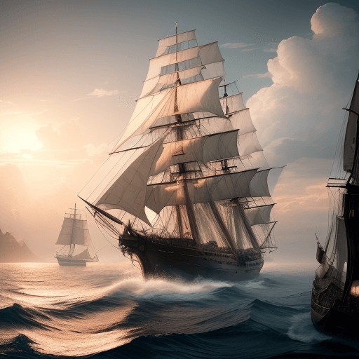 AI generated: Photo of a ultra realistic sailing ship, dramatic light, pale sunrise, cinematic lighting, battered,...